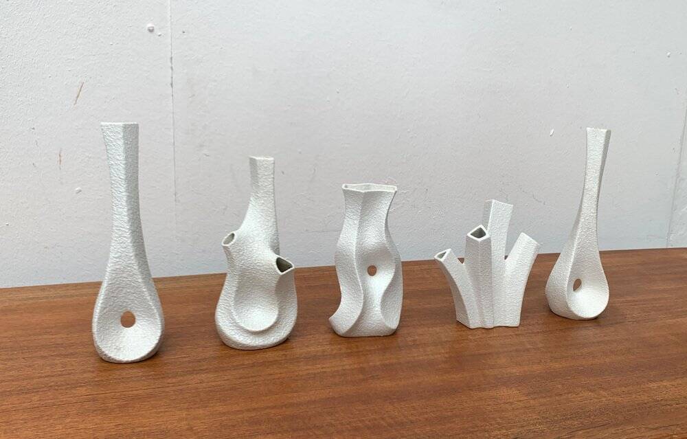 White sculptural vases by Peter Müller for Sgrafo Modern, 1960s, set of 6.