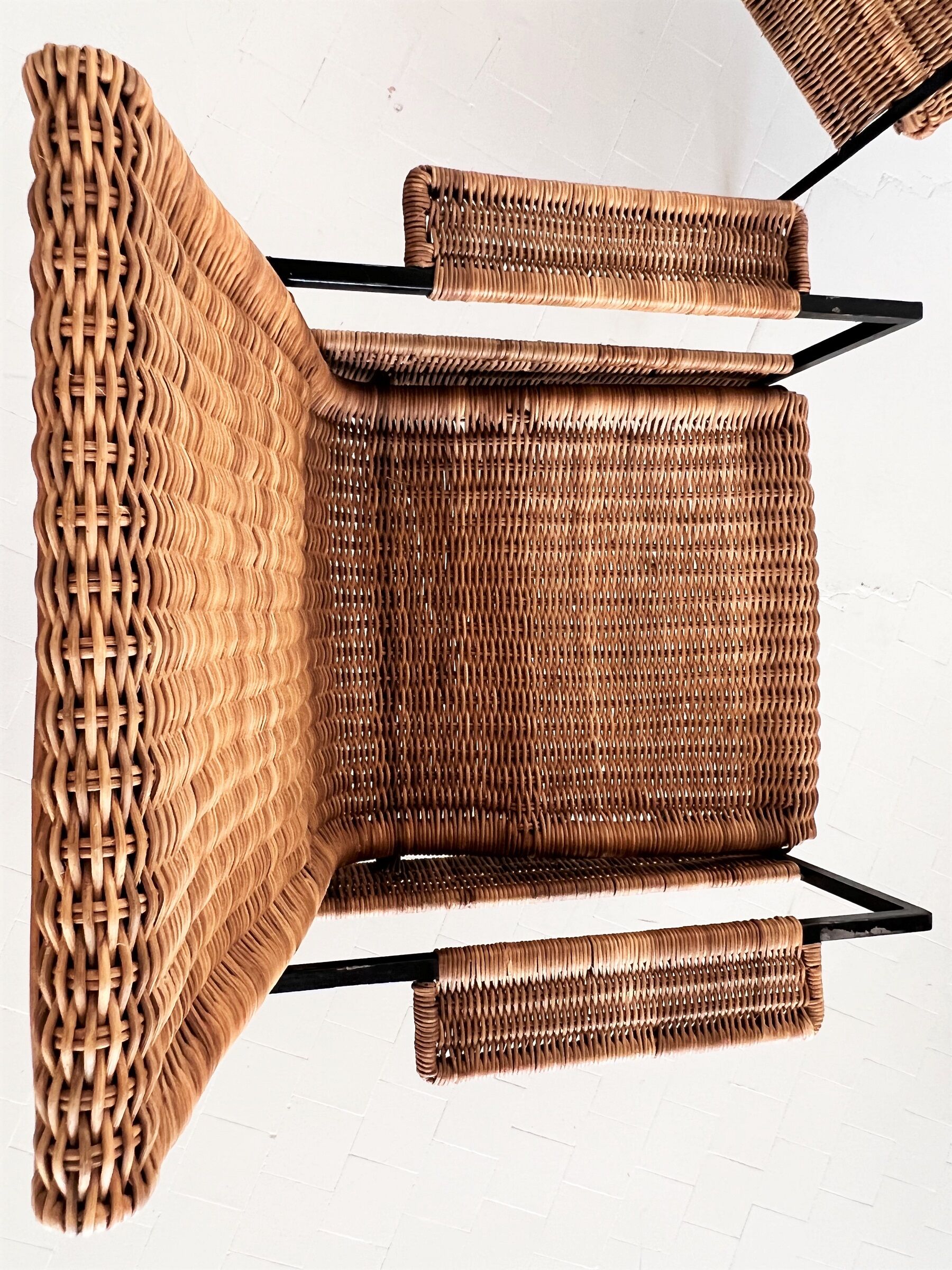Rattan wicker and iron lounge chairs, set of 4