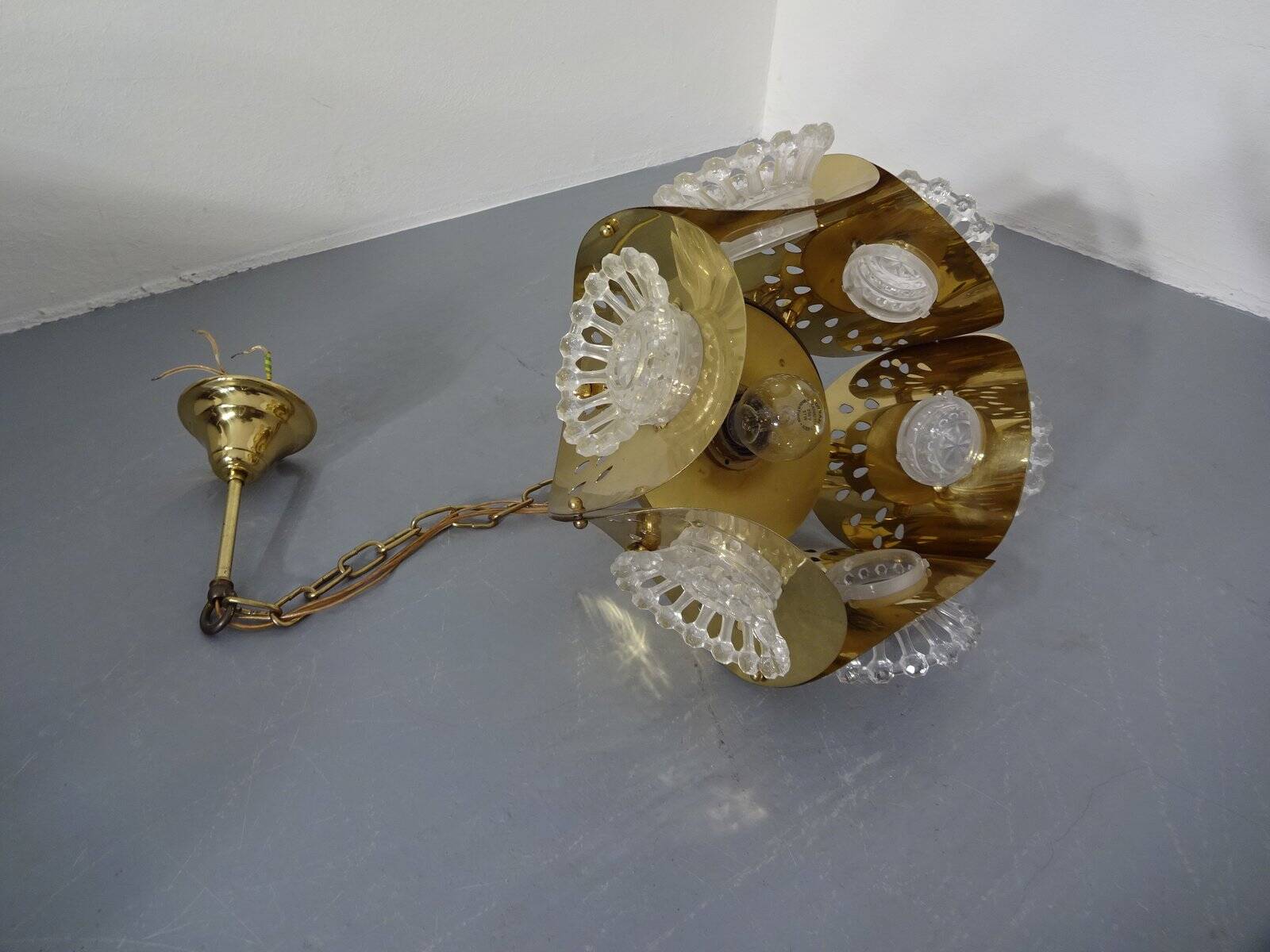 Italian brass and glass ceiling lamp, 1960s