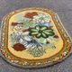 Vintage oval rug from the 70s - Pop flower patterns in green & mustard 185x115.