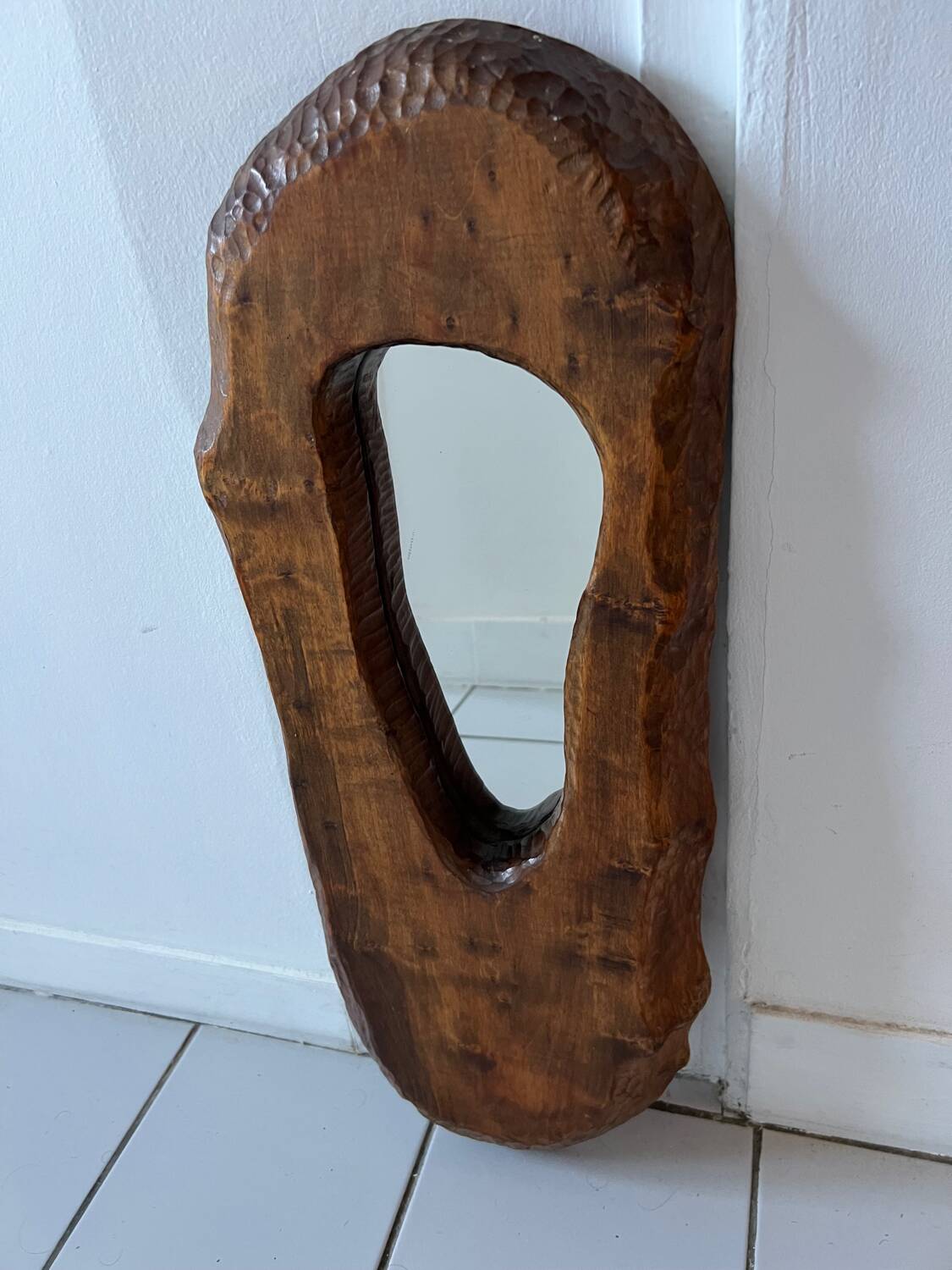 Miroir brutaliste bois massif, 1960
