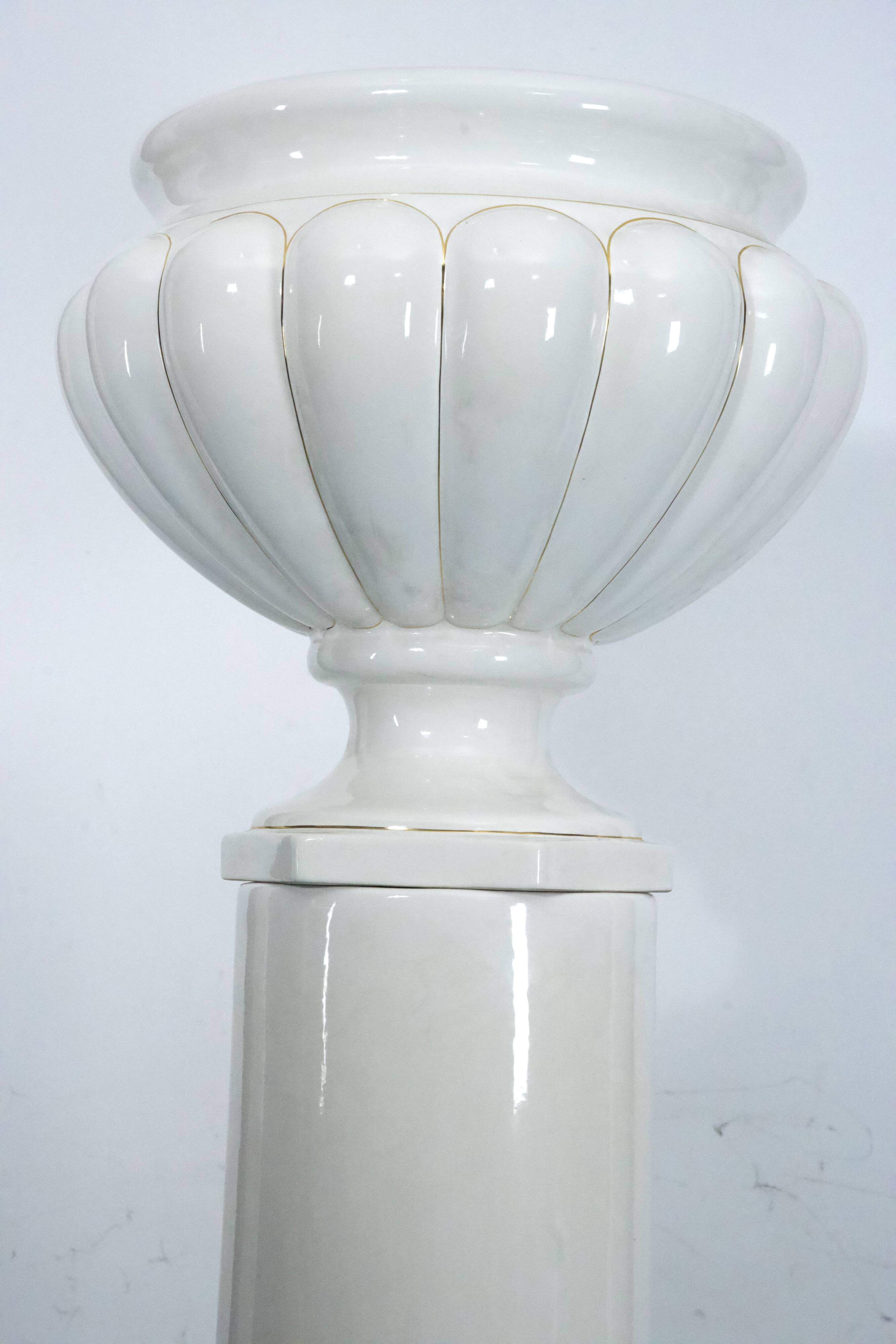 Tommaso Barbi Oversized White Ceramic Vase and Column, Italy 1970