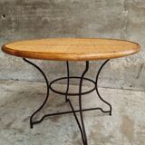 Vintage round table bamboo with iron base 105 cm