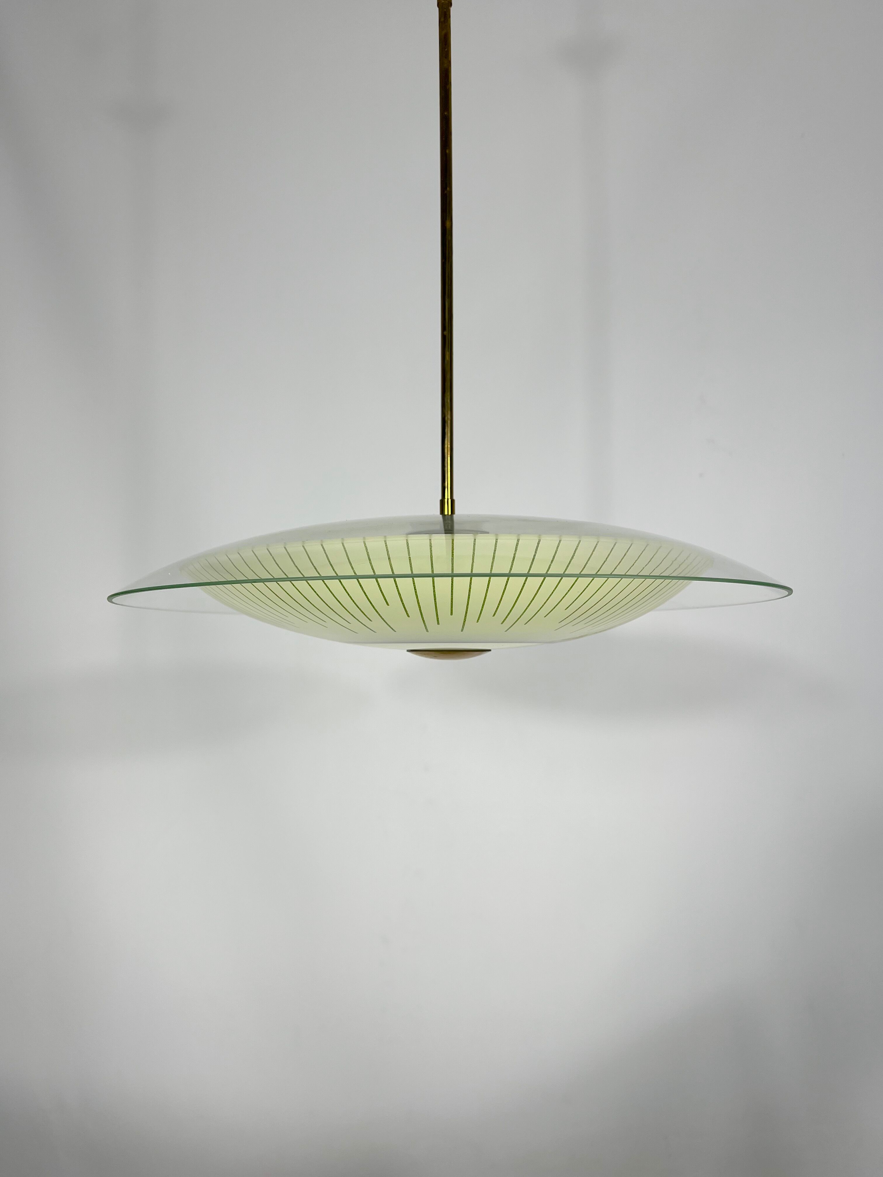 Mid-century curved glass disc chandelier from 50s