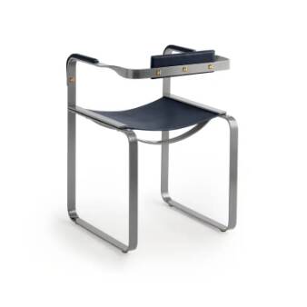 Wanderlust bar stools with backrest, blue and metal.