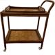 Vintage rolling dessert trolley in rattan and bamboo with removable tray from the 70s.