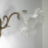 Swan neck wall light in gilded brass and glass