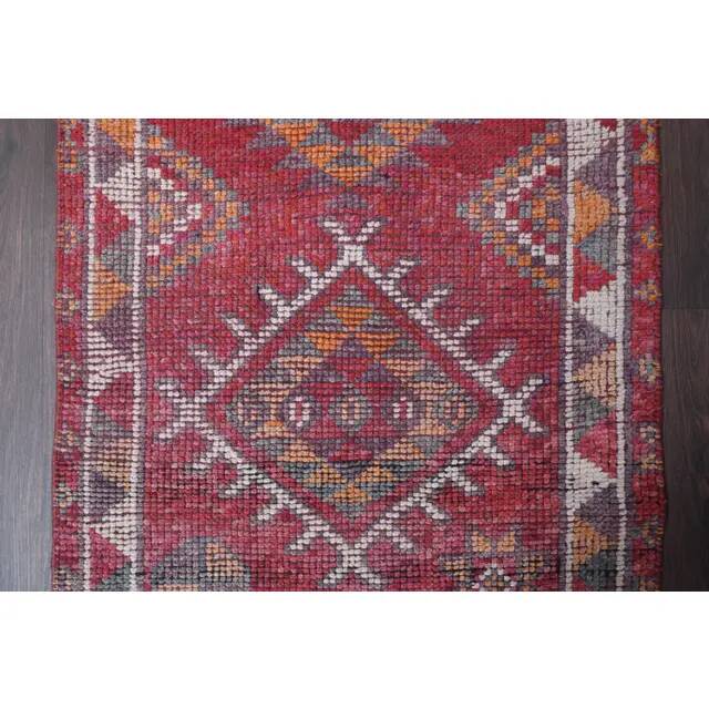 Vintage Turkish Hand-Knotted Wool Cotton Red Runner Rug 83x384