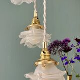 Vintage triple tulip pendant light in frosted glass in the shape of flowers