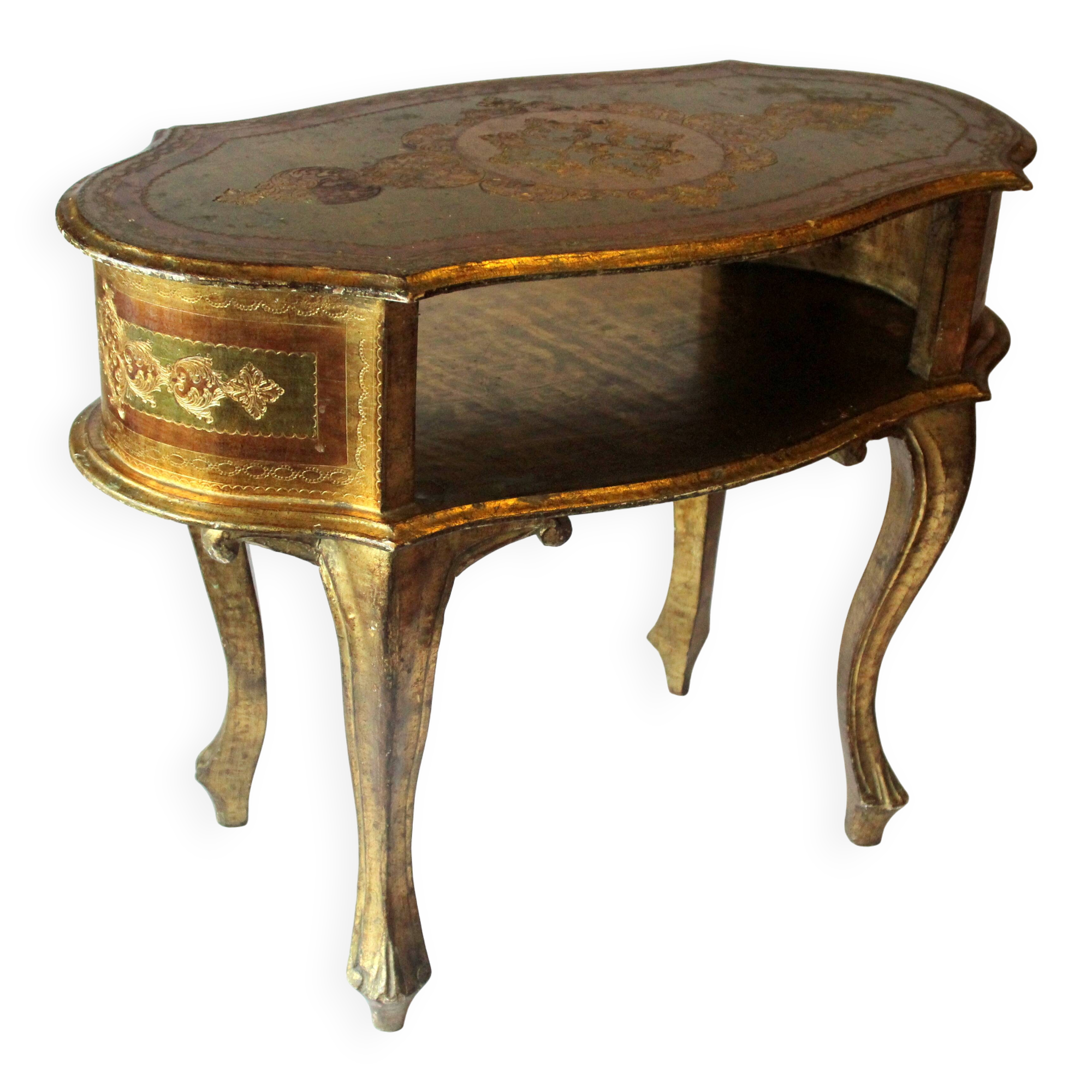 Table d'appoint en bois florentin - petite table basse - fabriquée en Italie - vintage