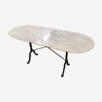 Large table de bistrot godin in white marble oval wrought iron