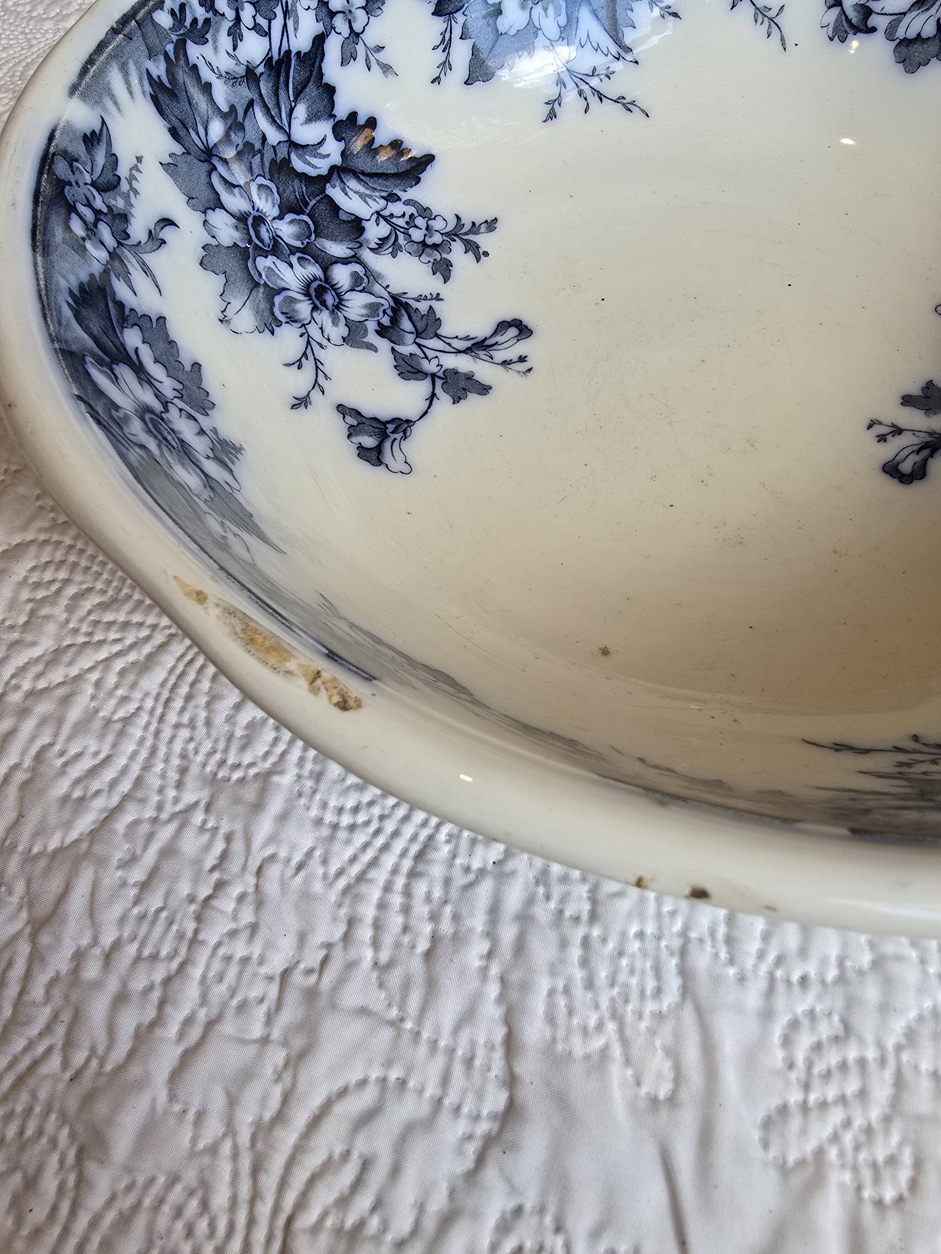 Large antique English basin A.B & Co May pattern – flow blue floral