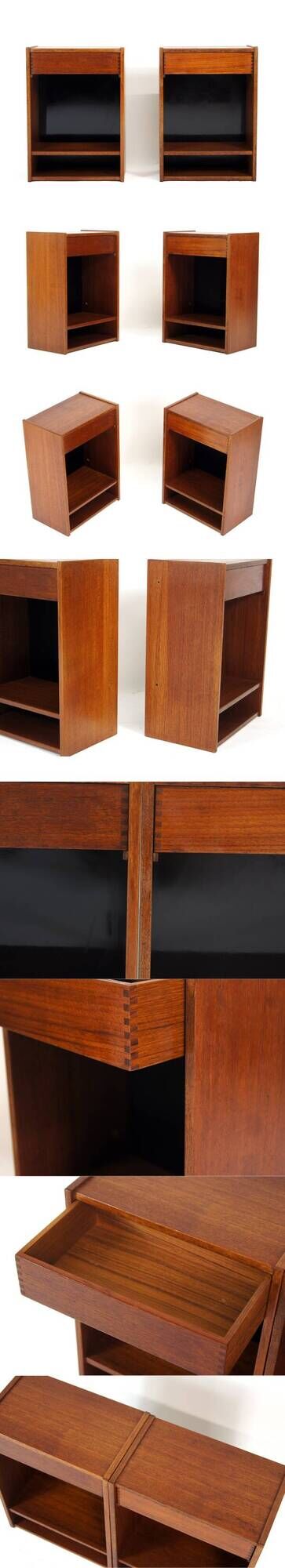 Pair Retro Vintage Danish Teak Wall Mounted Bedside Tables Cabinets Drawers 70s