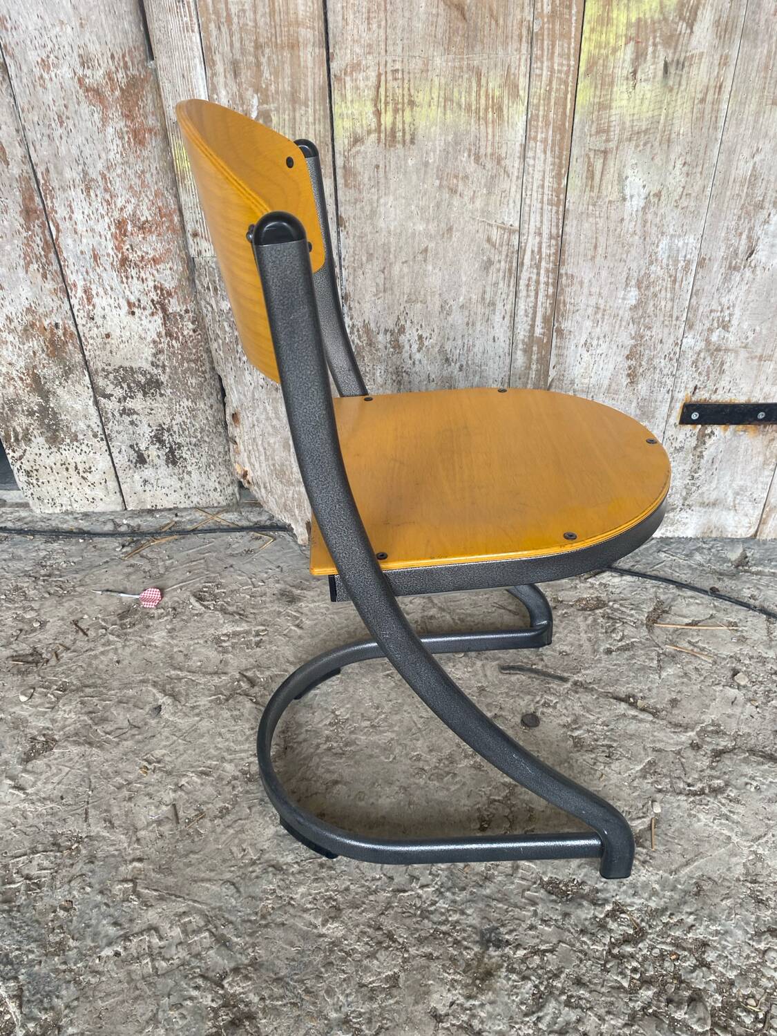 Antique Chair SOUVIGNET Model ELODIE Grey Metal & Wood Made In France
