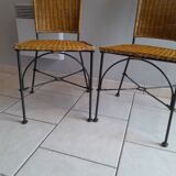 Pair of vintage wrought iron and rattan chairs