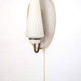 1950s wall lamp in perforated metal, brass and opaline