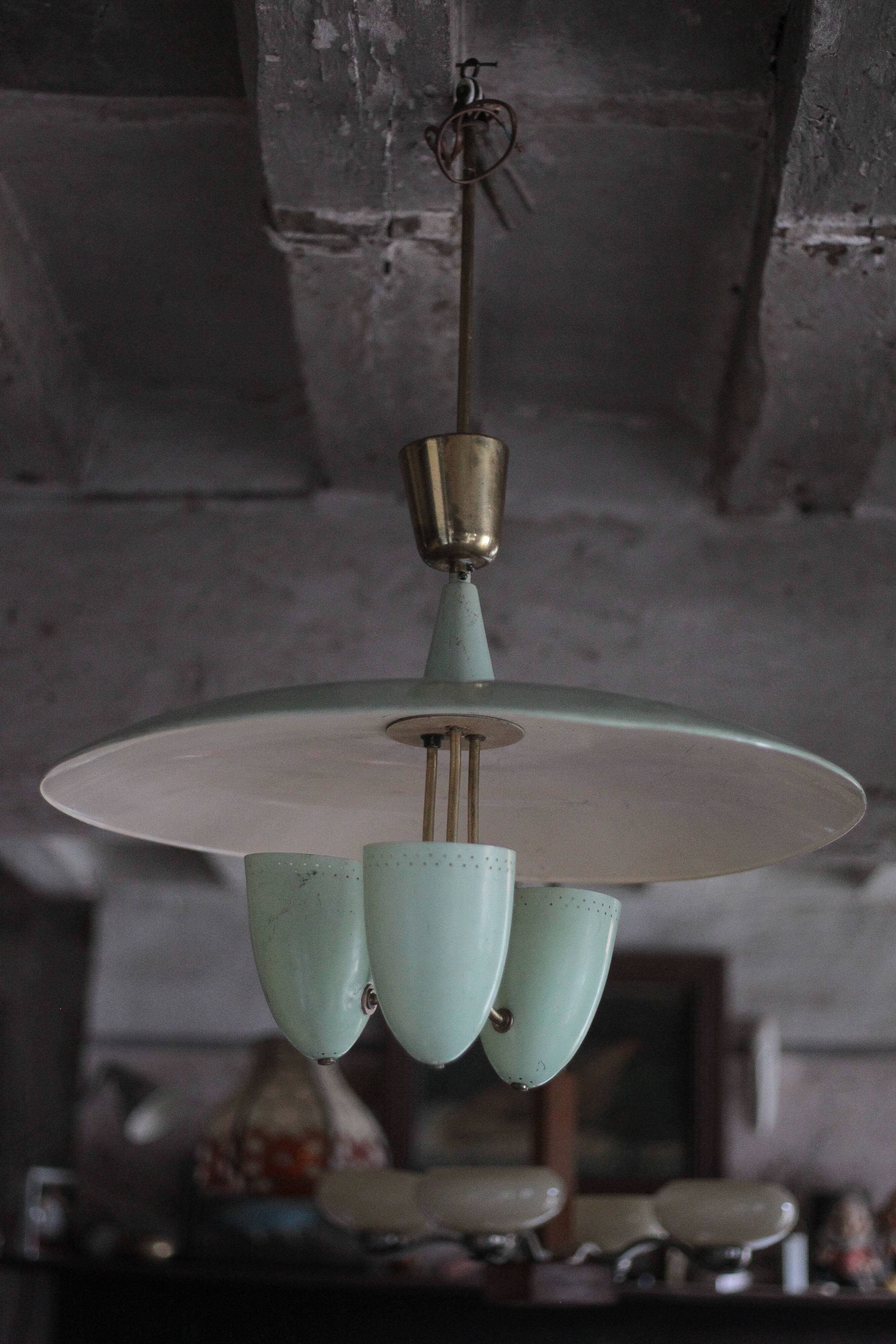 Vintage lacquered metal pendant from the 1950s, Herman Busquet for Hala.