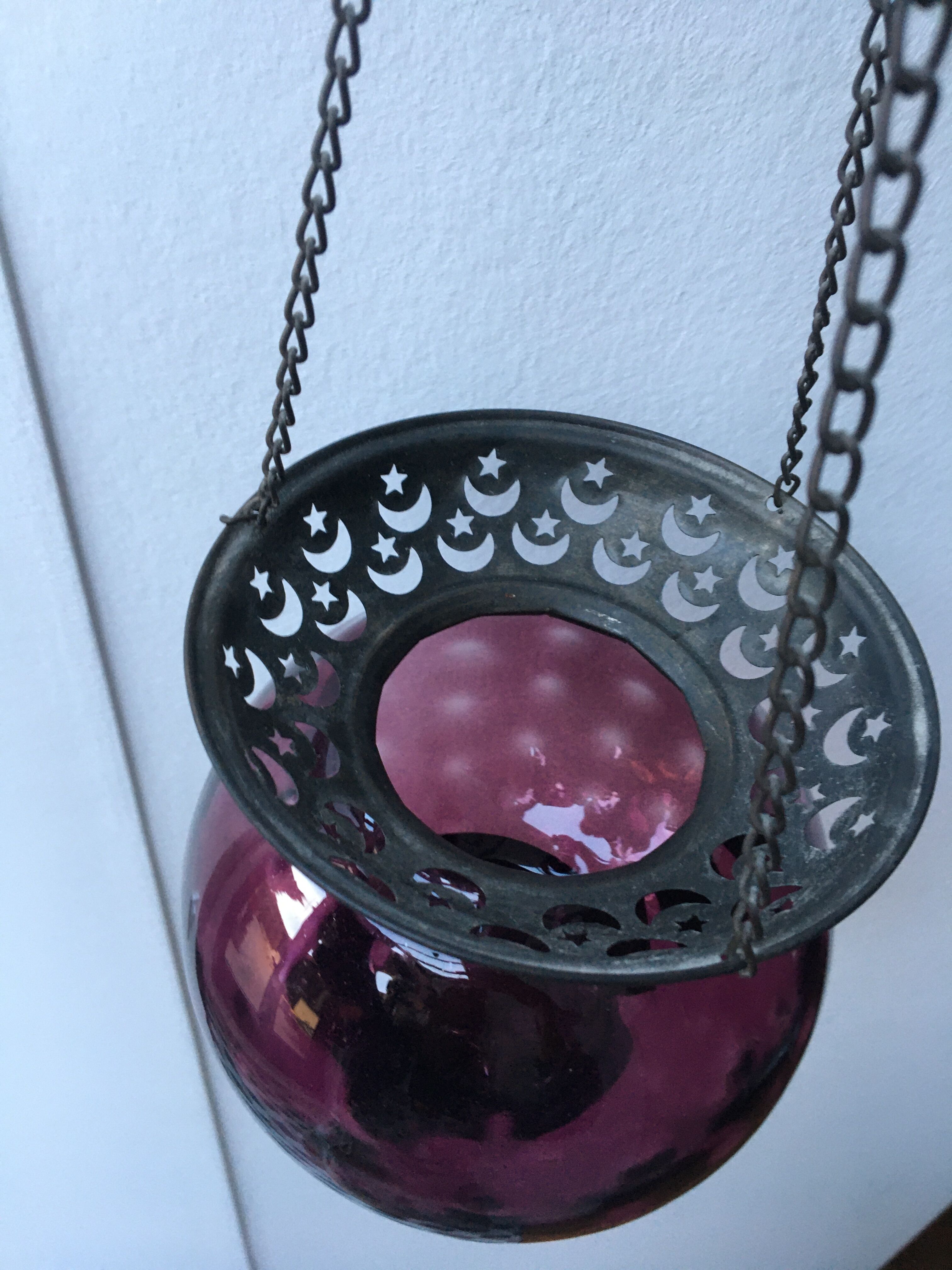 Lantern suspension blown glass purple and metal