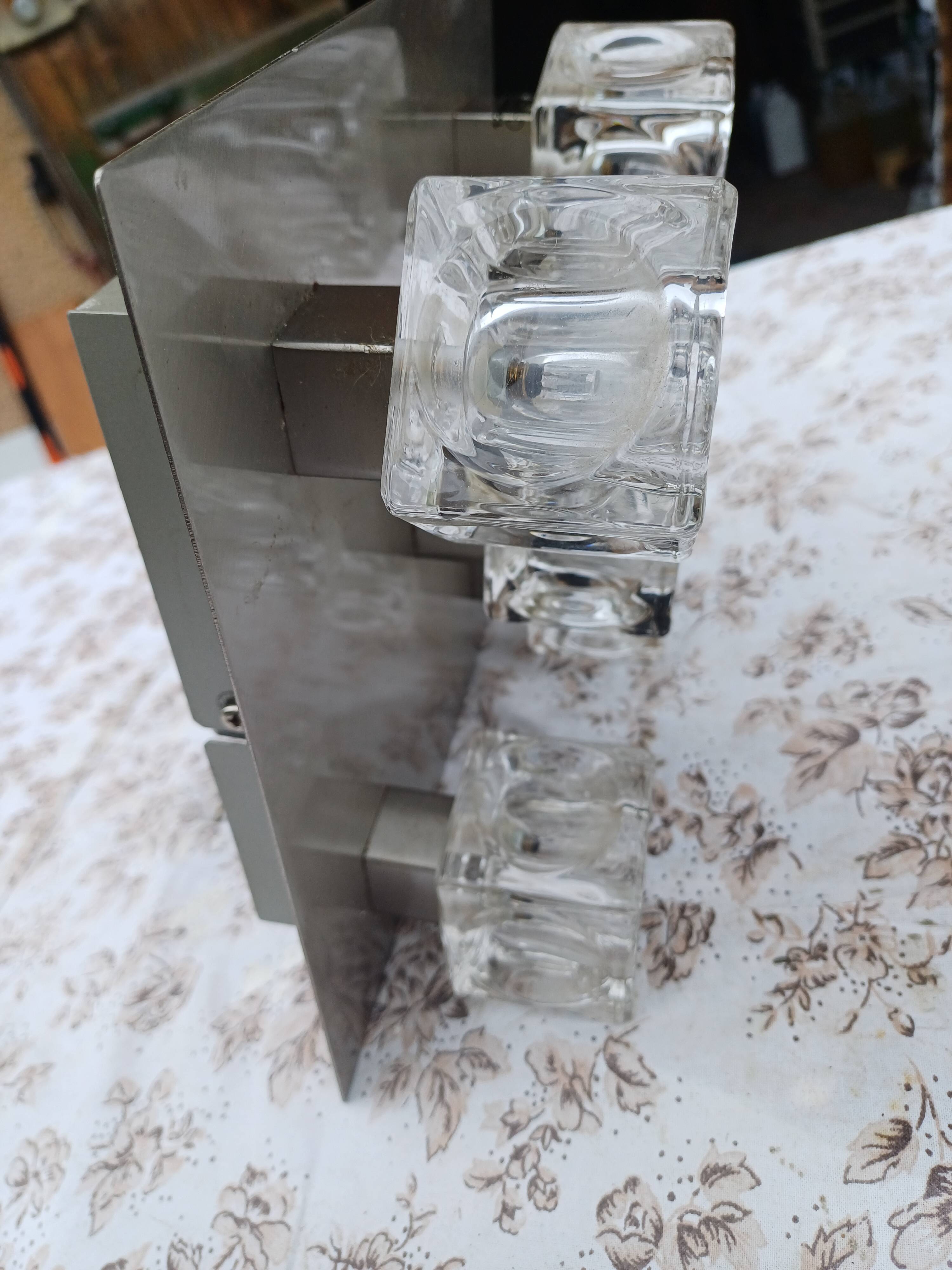 Vintage Aluminum and Glass Pendant Lamp