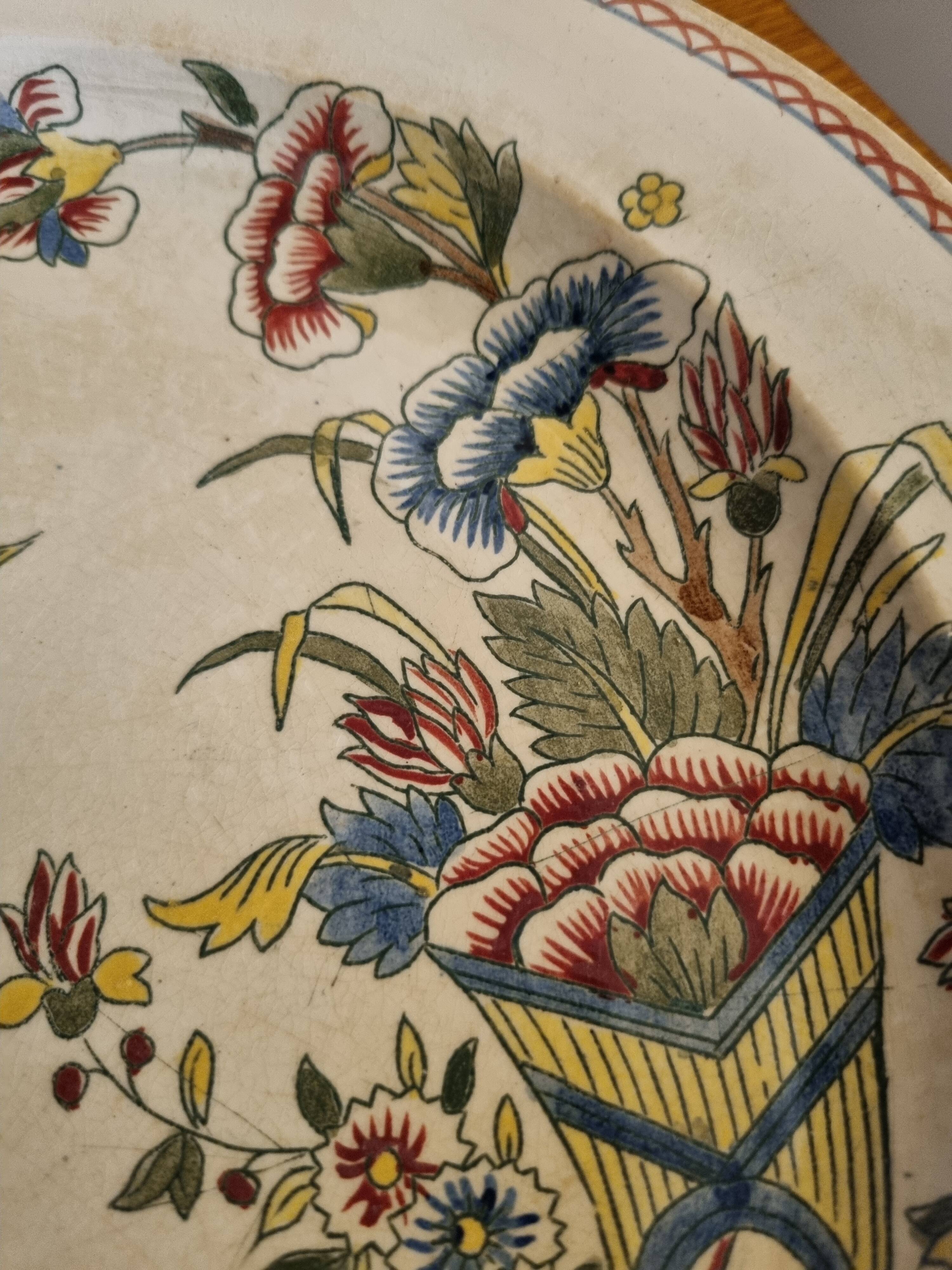 Large antique plate in Gien earthenware with Cornucopia pattern Ø 28 cm