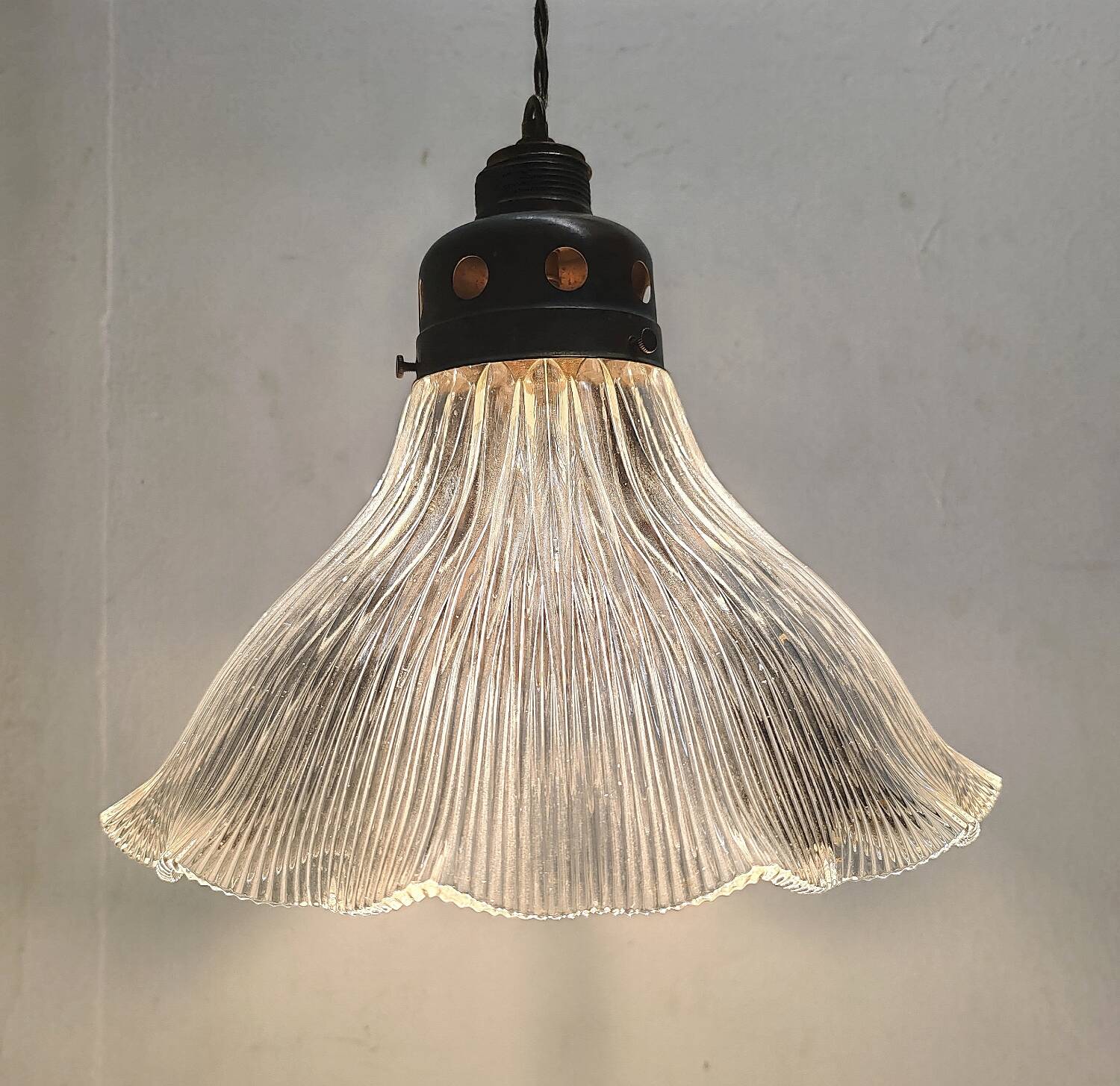 Large holophane industrial glass lamp from the 20s