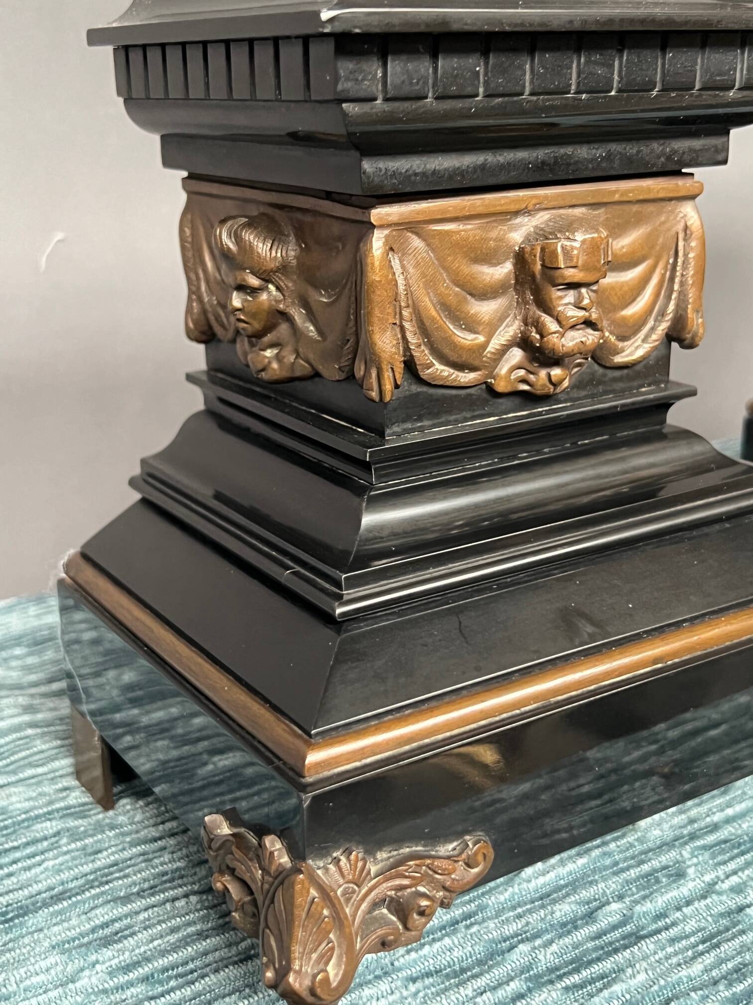 Pair of large Renaissance-style candlesticks. Marble. Solid bronze.