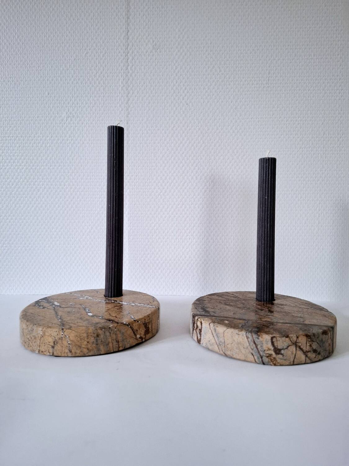 Pair of circular marble candlesticks from the 80s