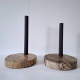 Duo of circular marble candlesticks from the 80s