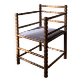 turned wood spool armchair velvet