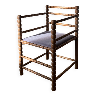 turned wood spool armchair velvet