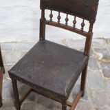 Ensemble de 3 chaises Renaissance en chêne et cuir gaufré, 19ème siècle, Belgique
