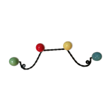 Wall rack wrought iron vintage 50s multicolored hooks.