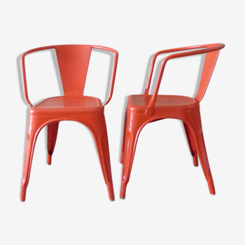 Paire de fauteuils A 56 - Tolix - Jean Pauchard - 1950-70 - rouge vermillon