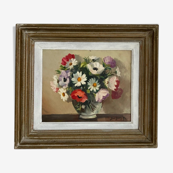 Tableau ancien, nature morte aux fleurs sauvages signé Surgeon XXsiècle