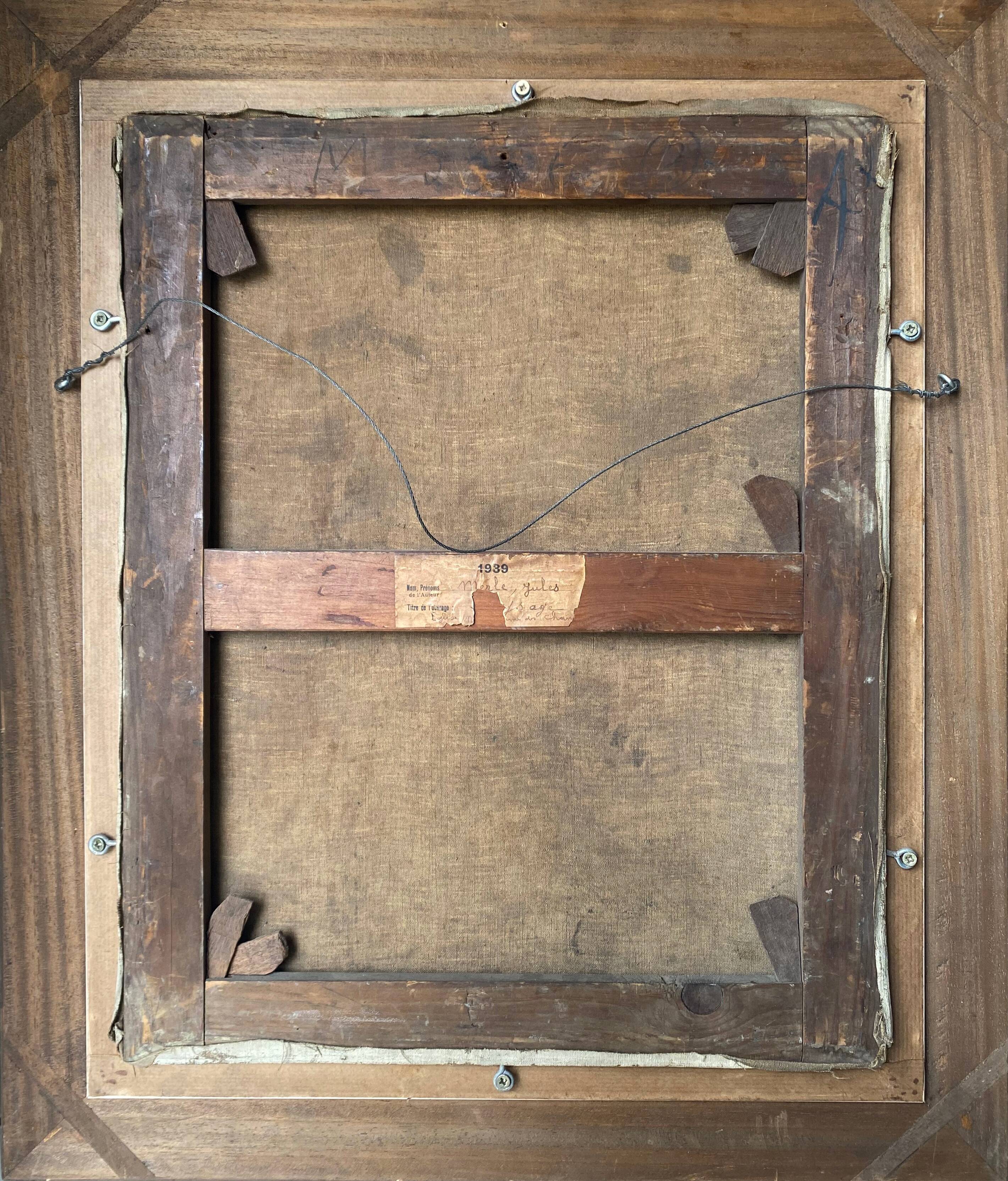 Painting by Jules Merle1939 "The roofs of snowy Paris" Notre Dame des Champs