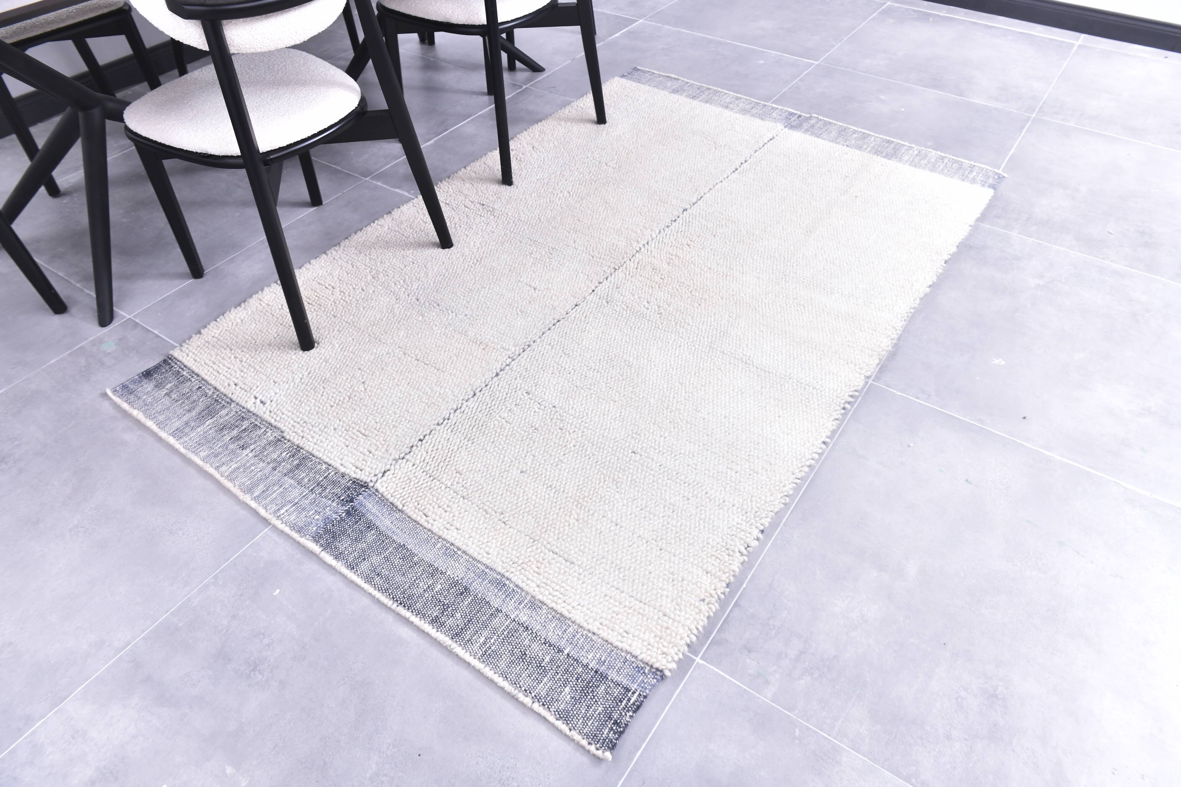 4x7 Blue & White Handmade Wool Turkish Rug, 135x213Cm