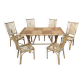 Table and 6 chairs made of bamboo and rattan