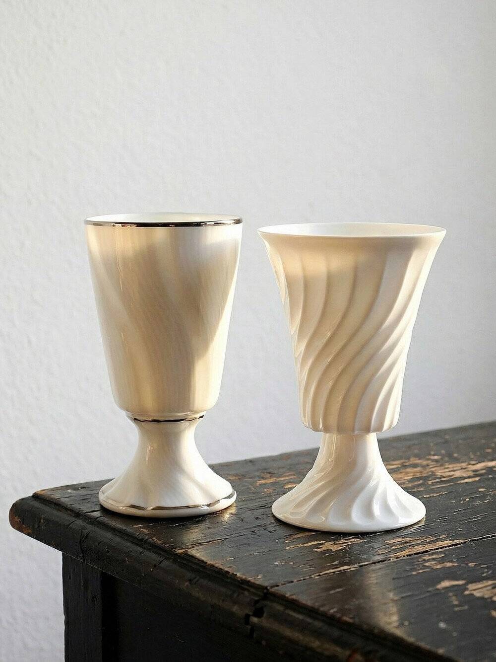 Mismatched pair of Limoges porcelain mazagrans, Haviland & LEC vintage.