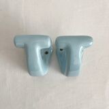 2 patères de salle de bain vintage en céramique bleue