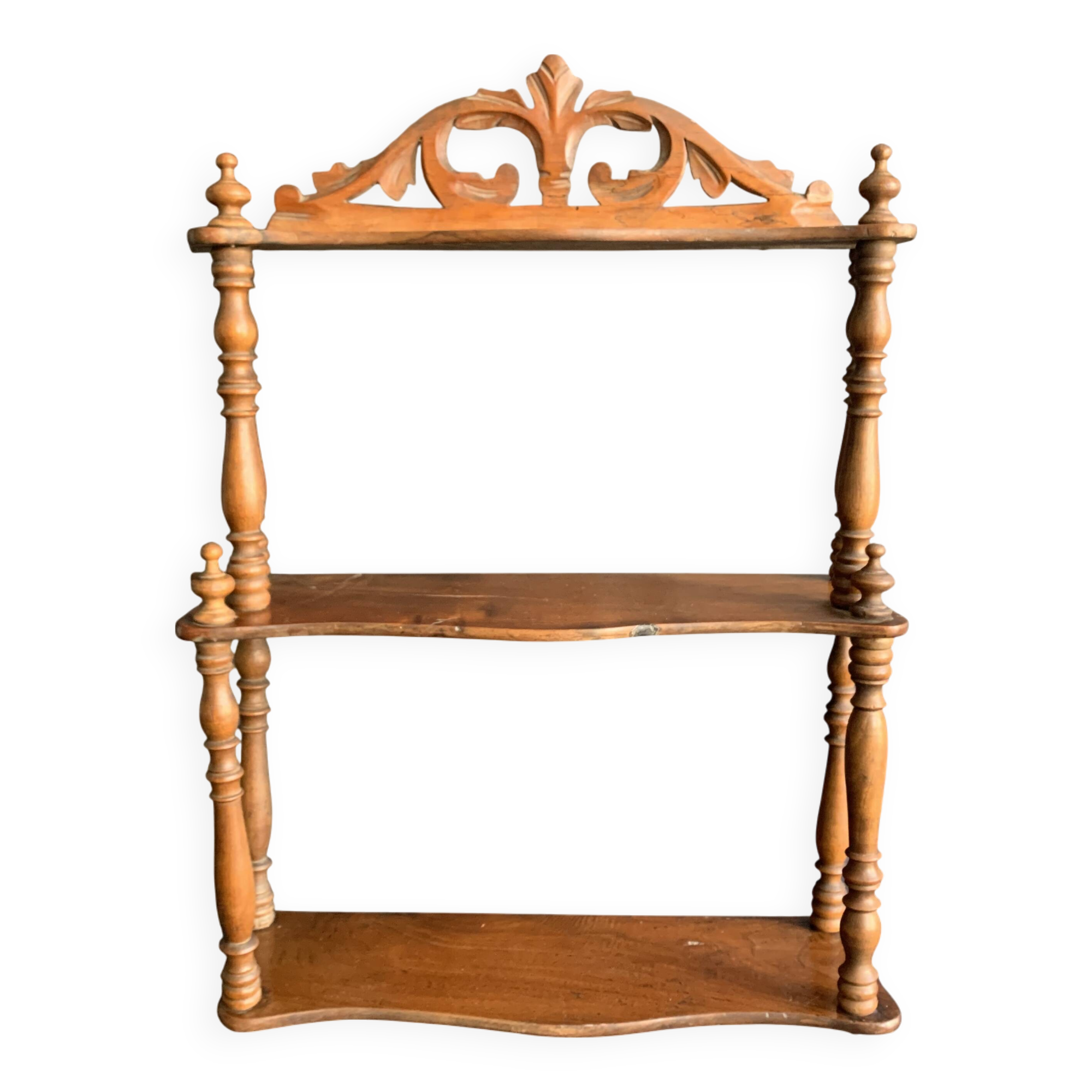 Wall shelf with pediment, in turned Napoleon III wood