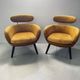 Vintage pair of mustard velvet armchairs from the 20th century.