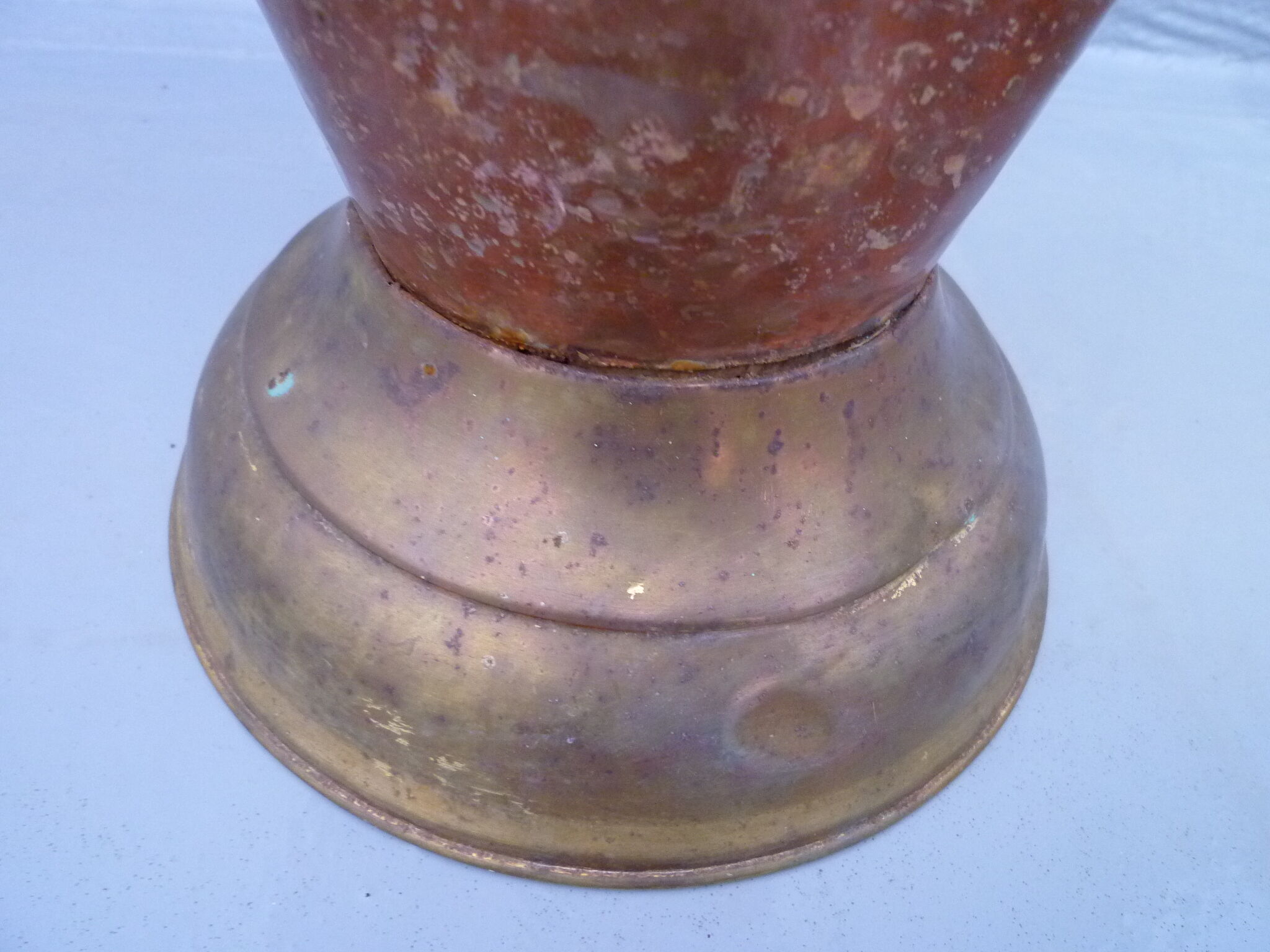 Hammered copper umbrella stand and brass