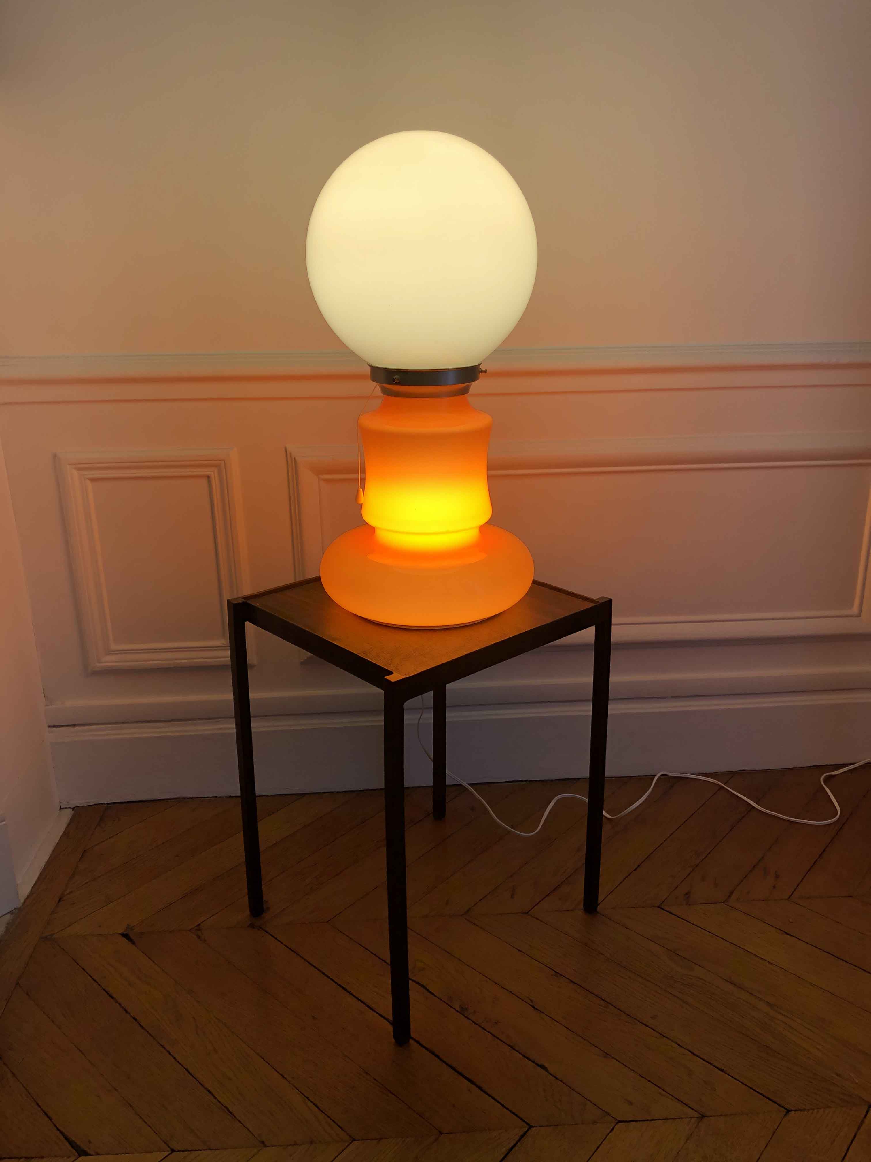 Vintage opaline lamp in orange and white opaline