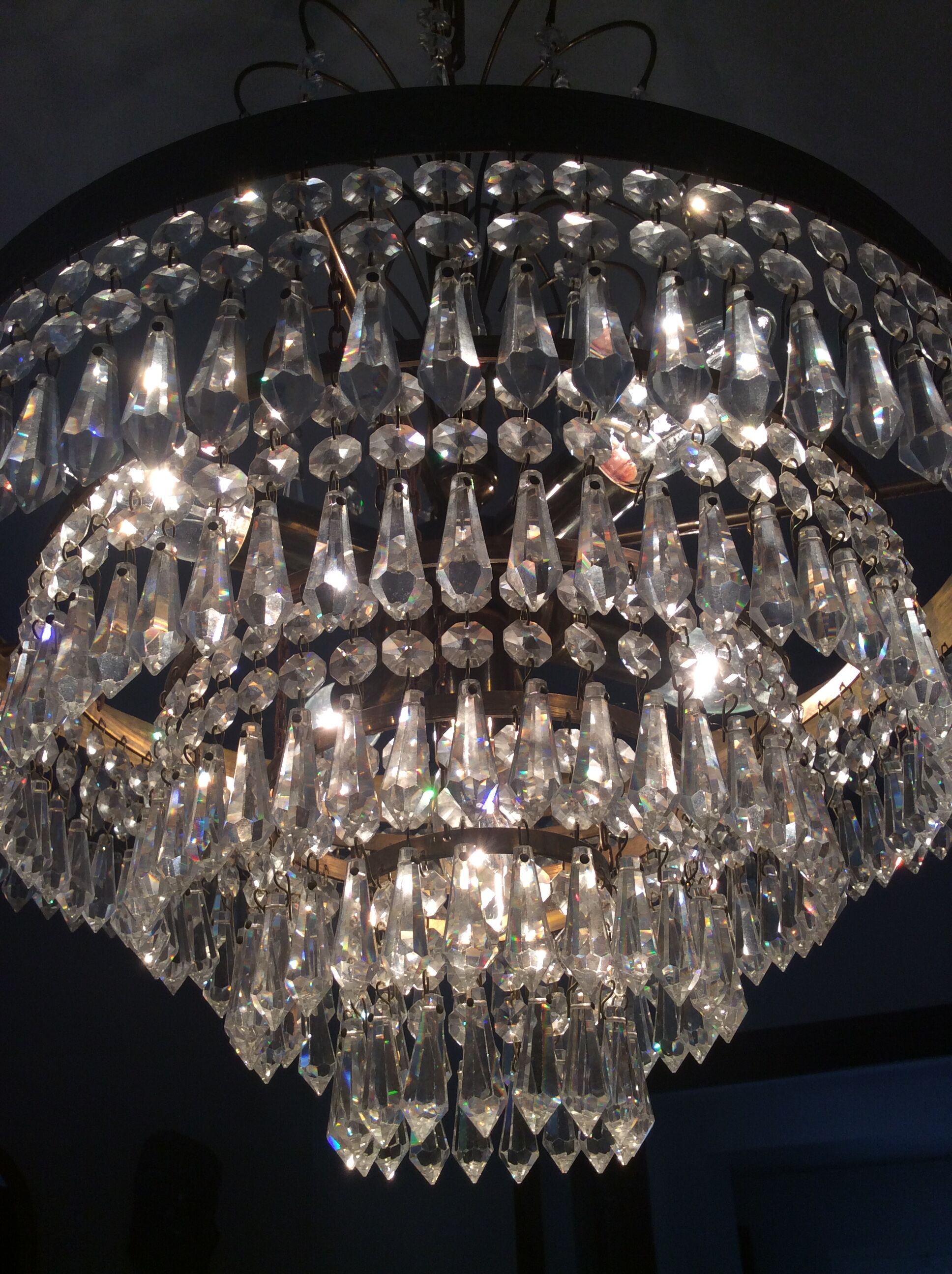 Chandelier cascading crystal and bronze tassels