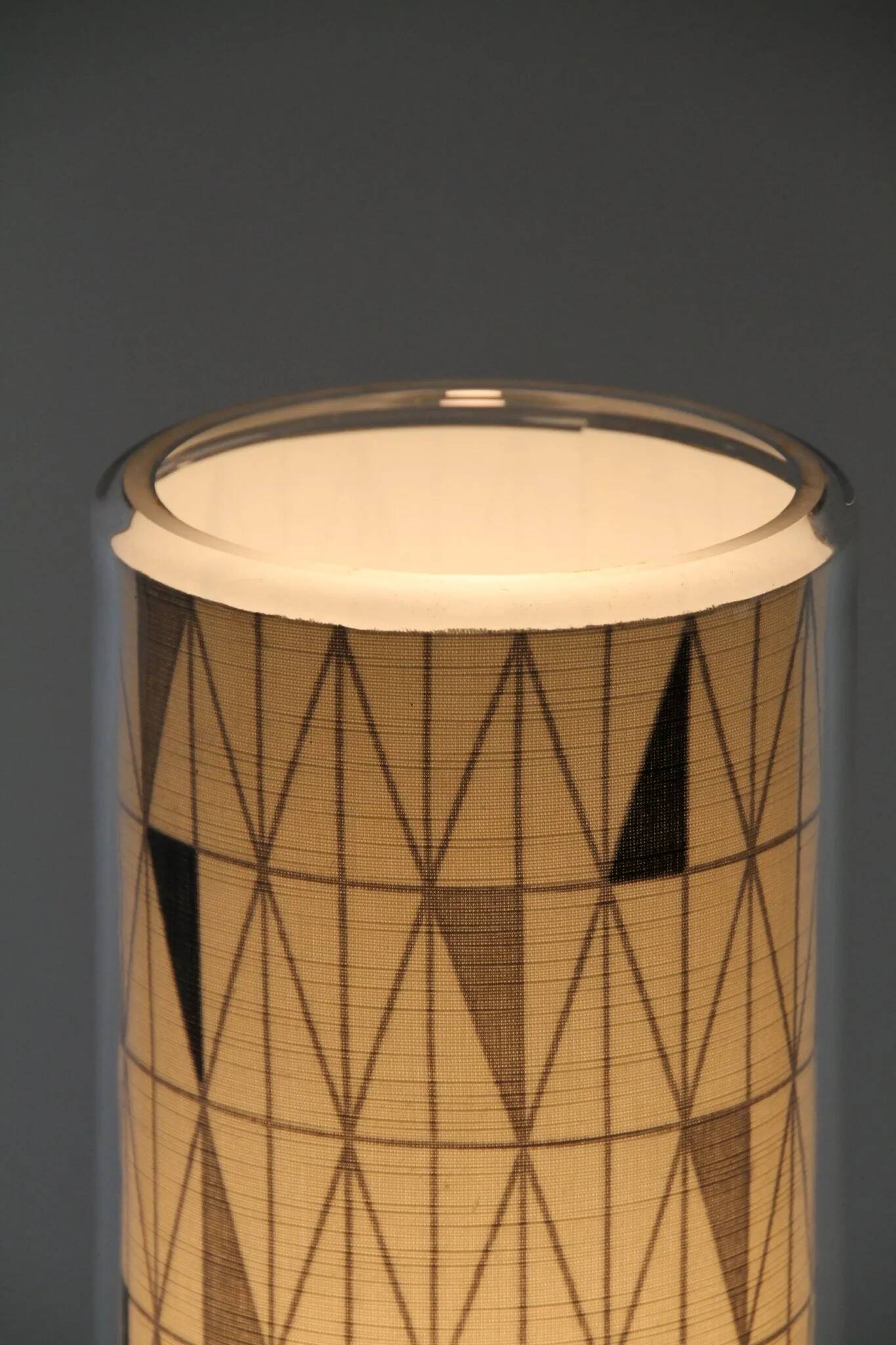 Floor Lamp with Sven Markelius “Pythagoras” Fabric Shade — Nordiska Kompaniet (attr.), Sweden, circa 1955–1960