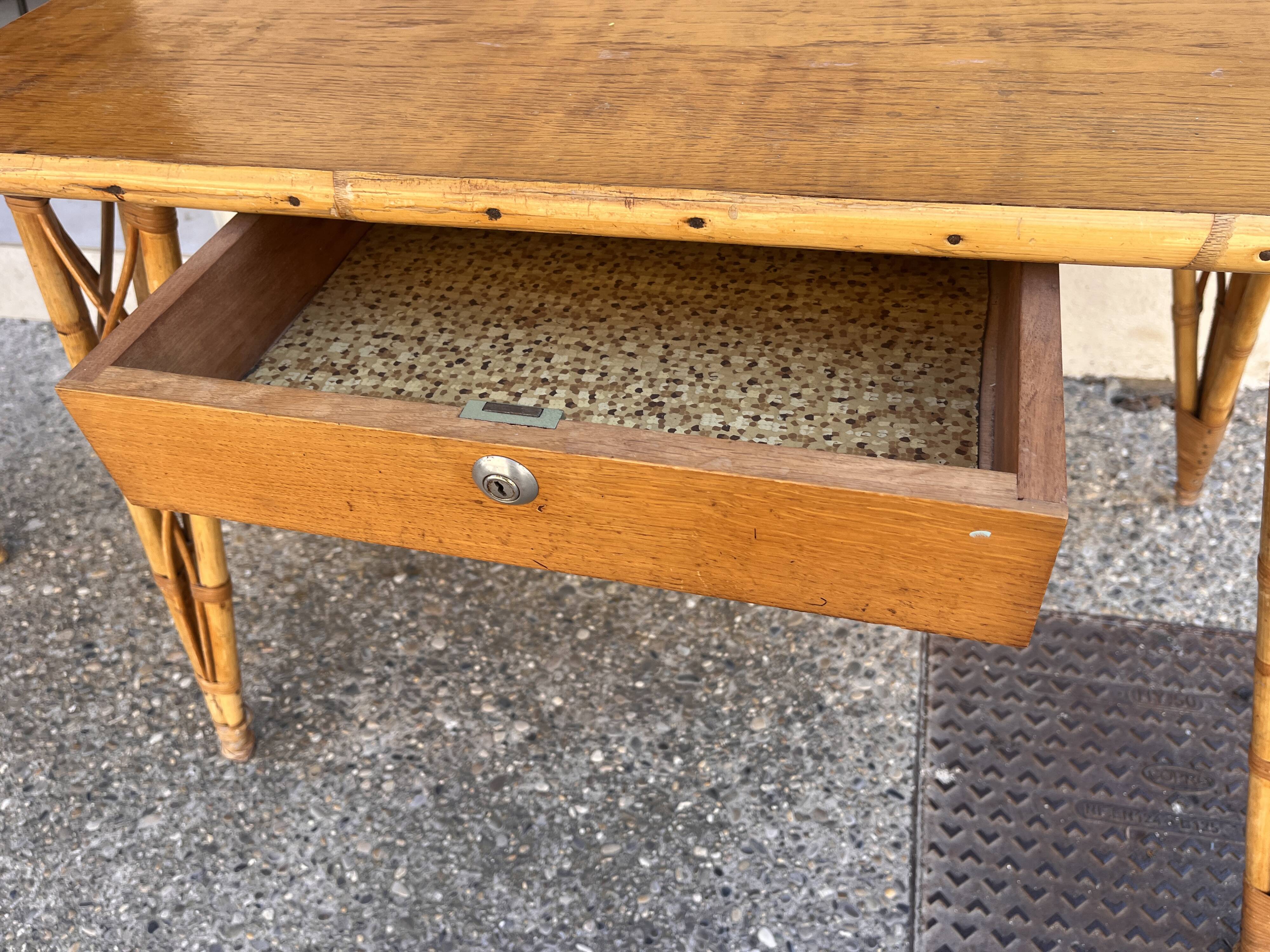 vintage 1960s rattan desk with Eiffel Tower legs