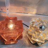 Brutalist solid bubble glass clear and red table lamps 1960s, set of 2