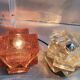 Brutalist solid bubble glass clear and red table lamps 1960s, set of 2