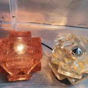 Brutalist solid bubble glass clear and red table lamps 1960s, set of 2