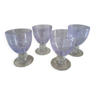 4 purple bubble glass stemmed glasses